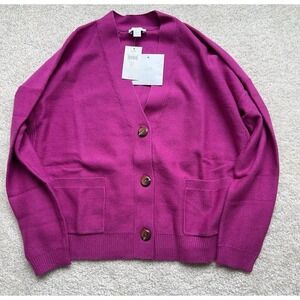 $84 NWT J. Jill Blissful Cardigan Sweater Cotton Blend Magenta Pink Size SP